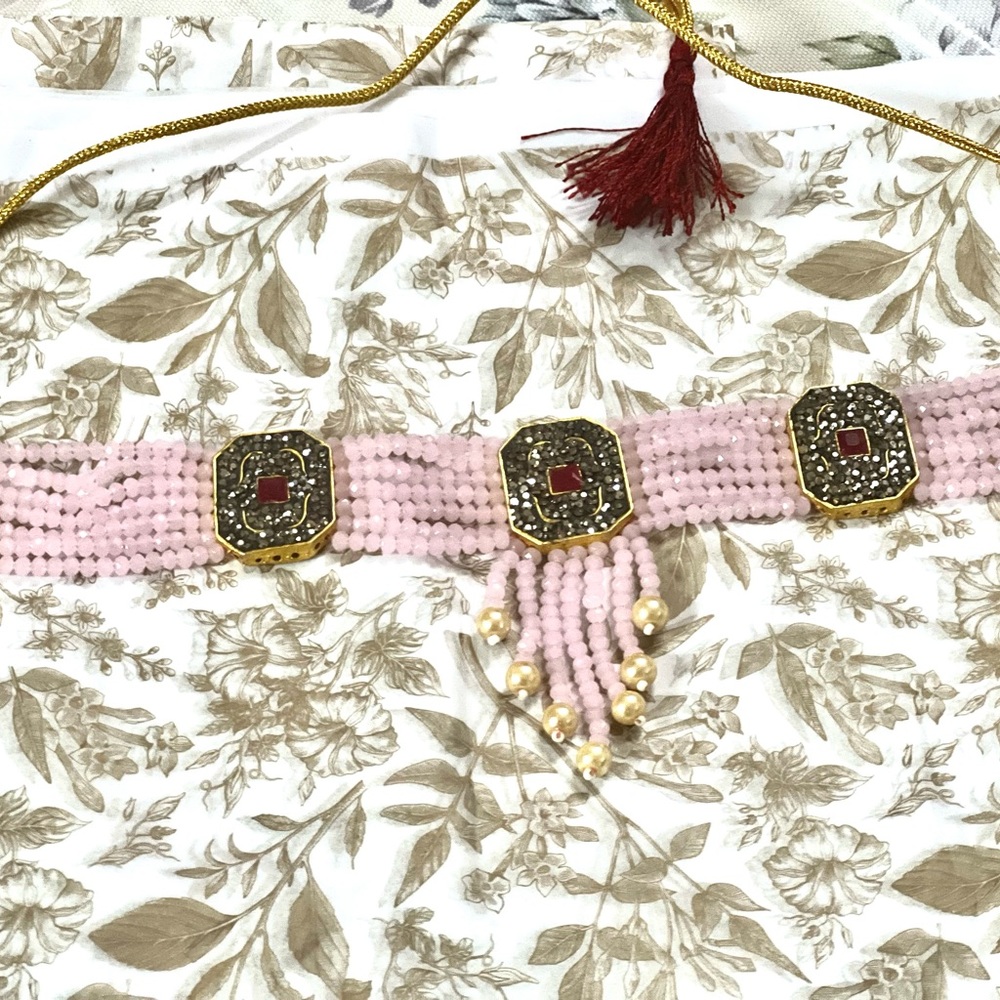 Brand New!Stunning Rose Quartz Necklace embedded w Rubies &Dark grey stones - Picture 12 of 16